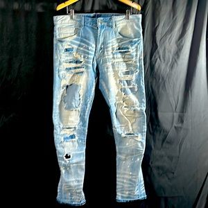 Men's Slim Fit Distressed Blue Jeans Smoke Rise